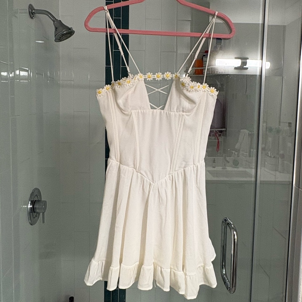 Lucy in the Sky White Dress with Yellow Daisy Accents